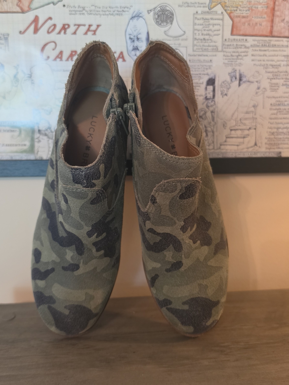 Lucky Brand Women's Camouflage Ankle Booties in Olive & Brown